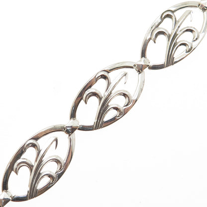 W. E. RICHARDS 925 Sterling Silver Antique Art Deco Floral Link Bracelet 7"