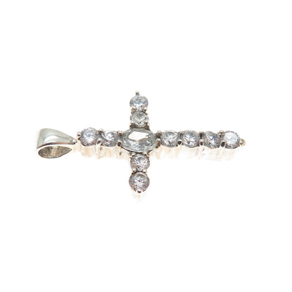 925 Sterling Silver Vintage Round-Cut C Z Sparkle Cross Charm Pendant