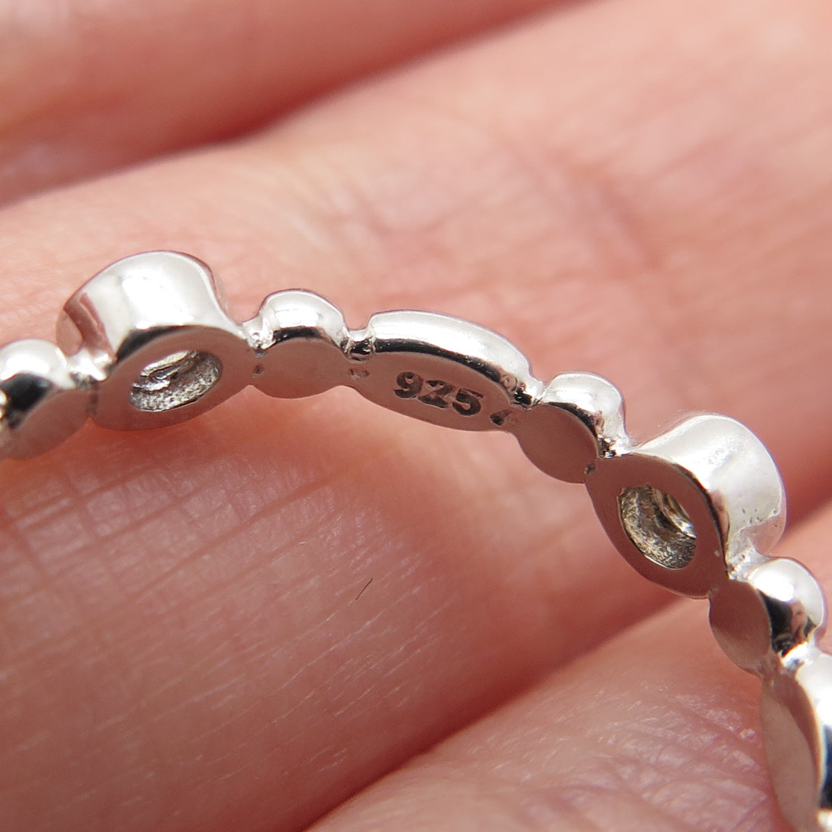 925 Sterling Silver Real Round-Cut White Topaz Bubble Band Ring Size 7