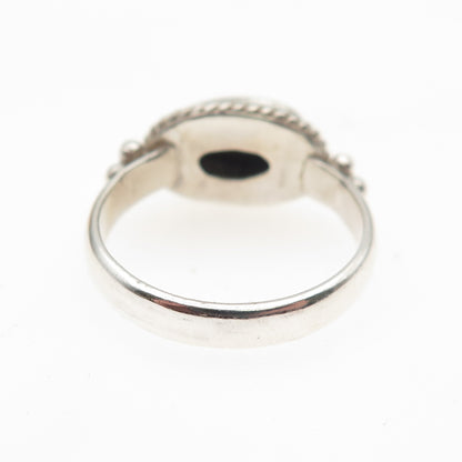 925 Sterling Silver Vintage Real Opal Modernist Beaded Ring Size 5.25