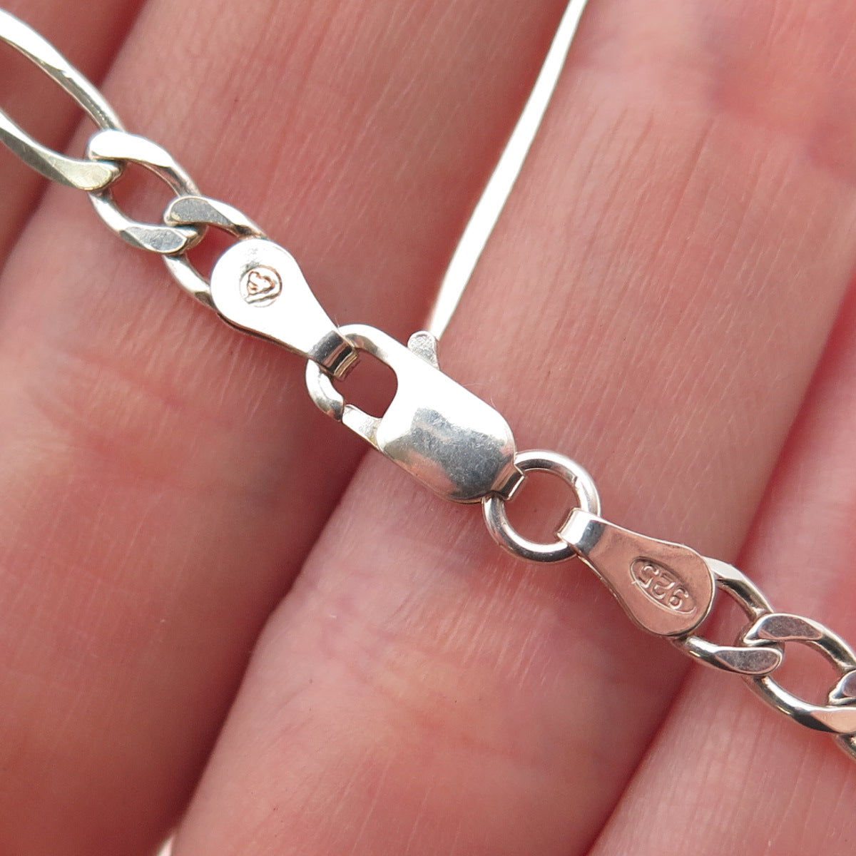925 Sterling Silver Vintage Italy Figaro Link Bracelet 8.25"