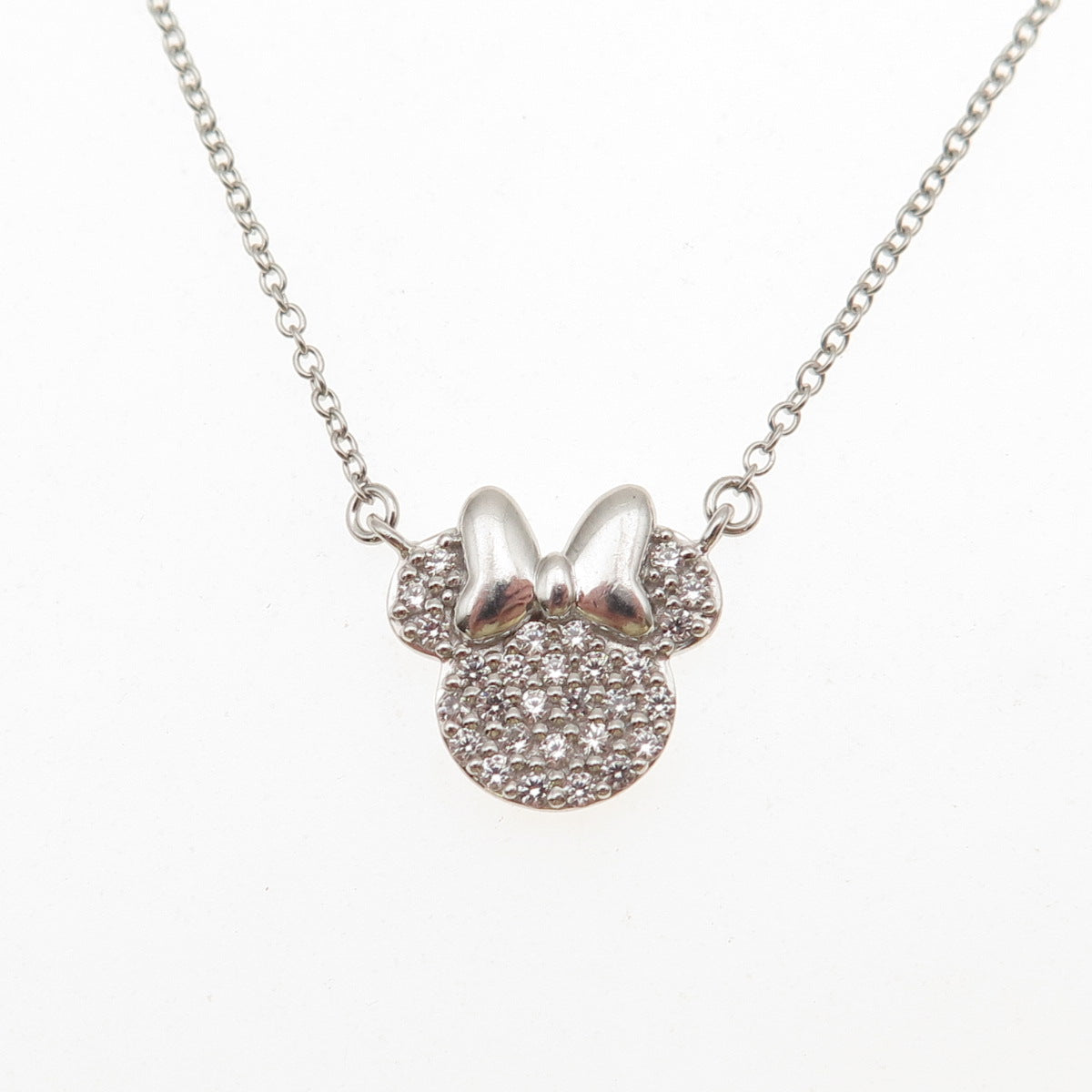 JCM Jacmel Mauritius Sterling Silver C Z Minnie Mouse Cable Chain Necklace 16"