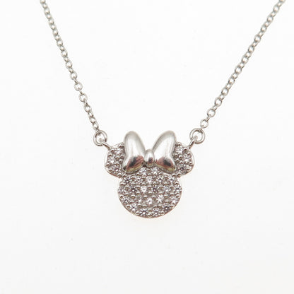 JCM Jacmel Mauritius Sterling Silver C Z Minnie Mouse Cable Chain Necklace 16"
