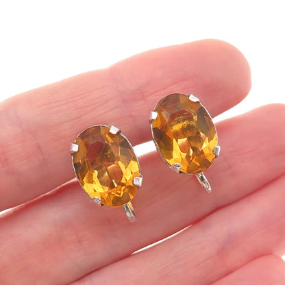 925 Sterling Silver Vintage Real Oval-Cut Citrine Screw Back Earrings