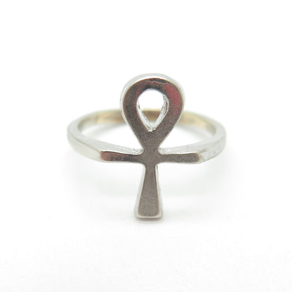 J. ESPOSITO 925 Sterling Silver Vintage Egyptian Ankh Cross Ring Size 4