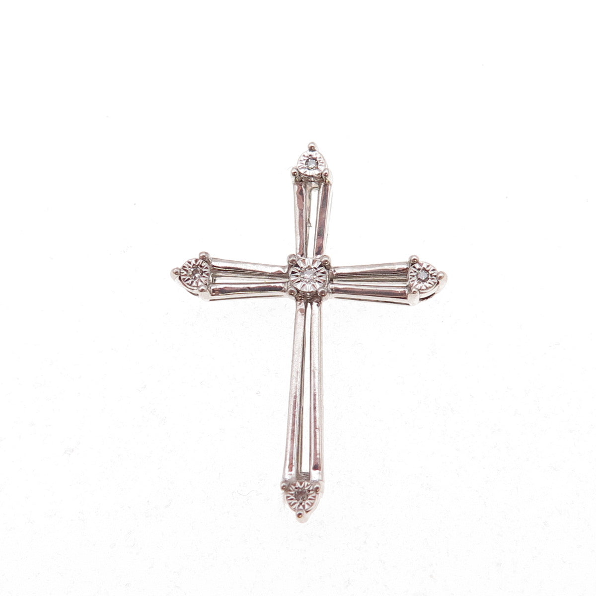 Sun 925 Sterling Silver Real Round-Cut Diamond Cross Slide Charm Pendant