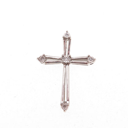 Sun 925 Sterling Silver Real Round-Cut Diamond Cross Slide Charm Pendant