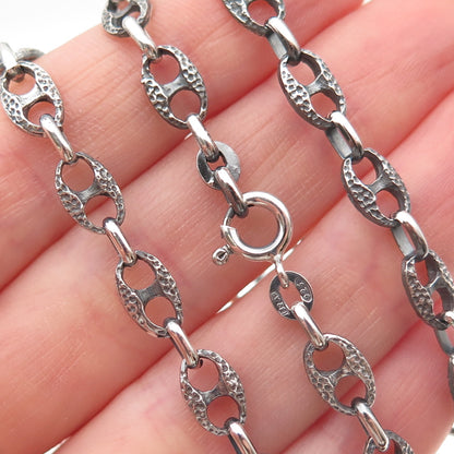 925 Sterling Silver Vintage Italy Oxidized Anchor Mariner Chain Necklace 32"