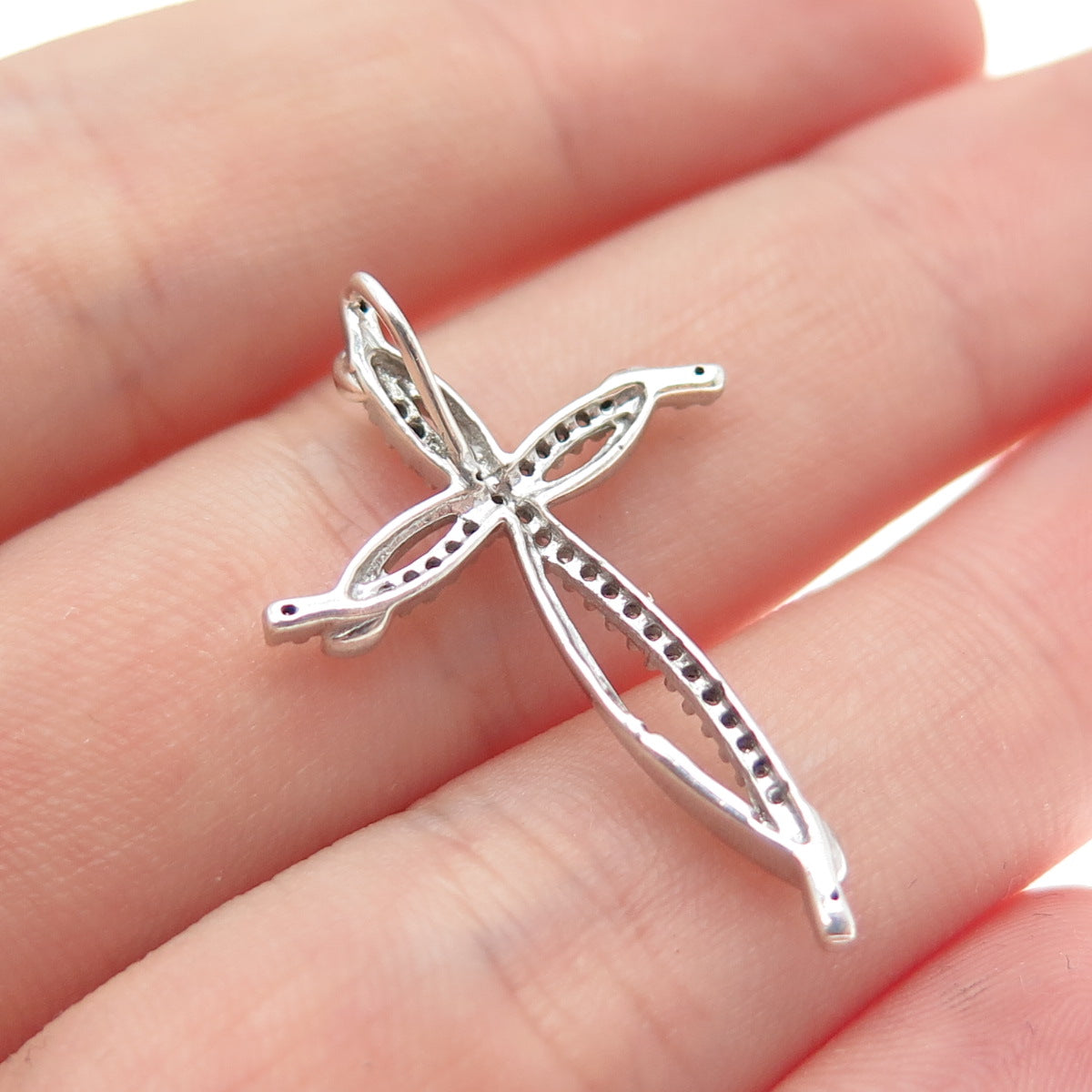 925 Sterling Silver Real Round-Cut Diamond Cross Slide Charm Pendant