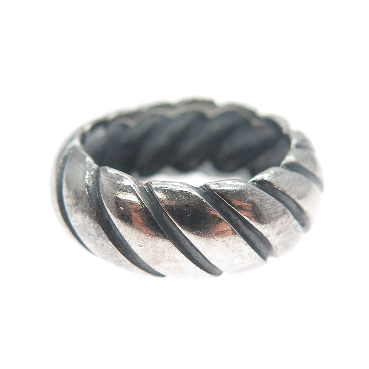 925 Sterling Silver Vintage Modernist Ribbed Oxidized Band Ring Size 5