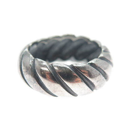 925 Sterling Silver Vintage Modernist Ribbed Oxidized Band Ring Size 5