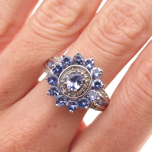 Chuck Clemency 925 Sterling Silver Real Tanzanite & White Topaz Ring Size 8.25