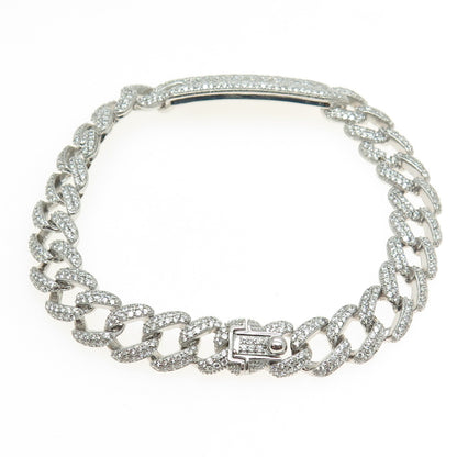 925 Sterling Silver Round-Cut C Z Cuban Link ID Bracelet 7"