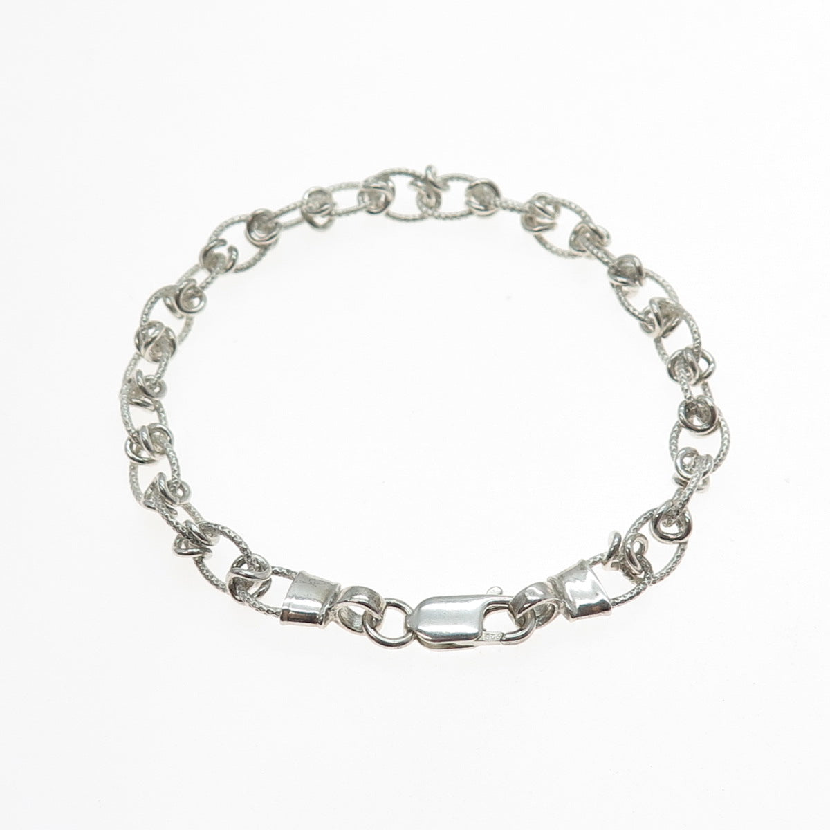 925 Sterling Silver Vintage Twisted Knot Oval Link Bracelet 7.25"