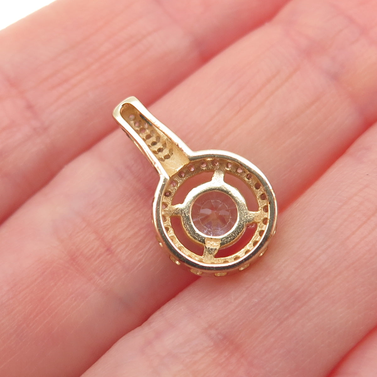 925 Sterling Silver Gold Plated Round-Cut C Z Mini Slide Pendant