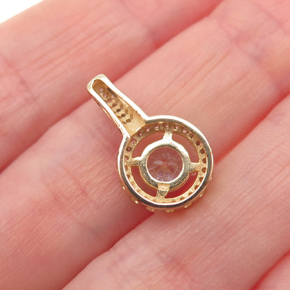 925 Sterling Silver Gold Plated Round-Cut C Z Mini Slide Pendant