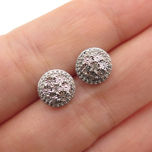 925 Sterling Silver Real Round-Cut Diamond Stud Earrings