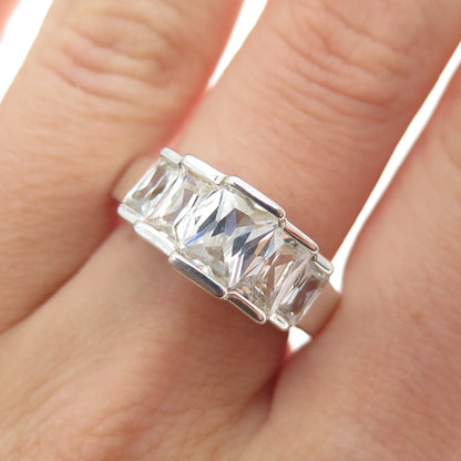 925 Sterling Silver Vintage Radiant-Cut C Z Promise Ring Size 6.25