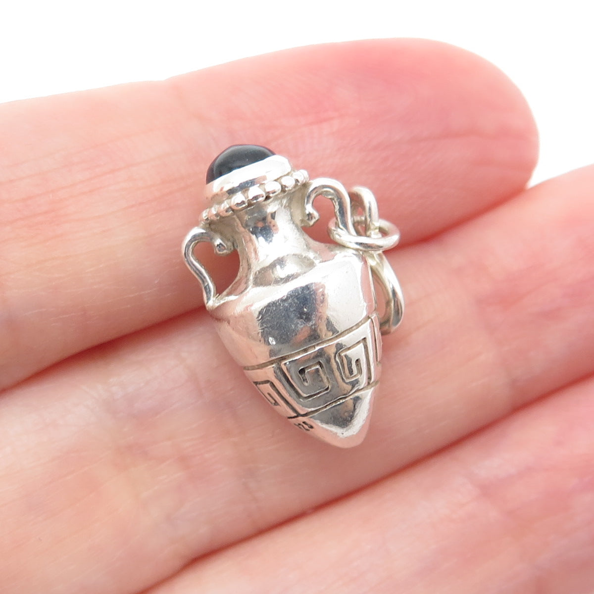 KABANA Sterling Silver Vintage Blue Glass Tribal Vase Minimalist Charm Pendant