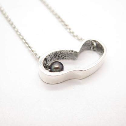 925 Sterling Silver Vintage Be Well Real Pearl Heart Rolo Chain Necklace 17"