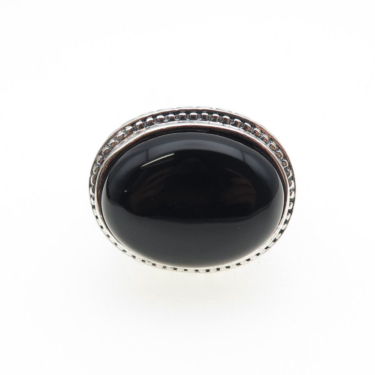 AF DESIGN 925 Sterling Silver Vintage Real Black Onyx Swirl Oxidized Ring Size 8