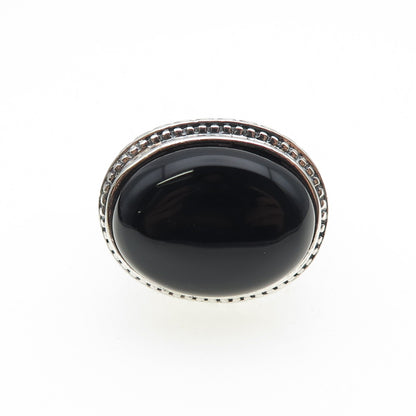 AF DESIGN 925 Sterling Silver Vintage Real Black Onyx Swirl Oxidized Ring Size 8
