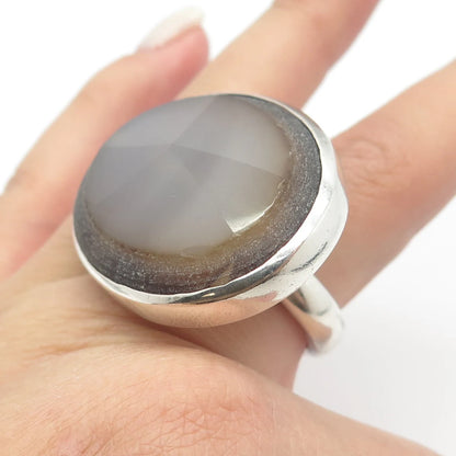 925 Sterling Silver Vintage Real Agate Gem Massive Adjustable Ring Size 8.75