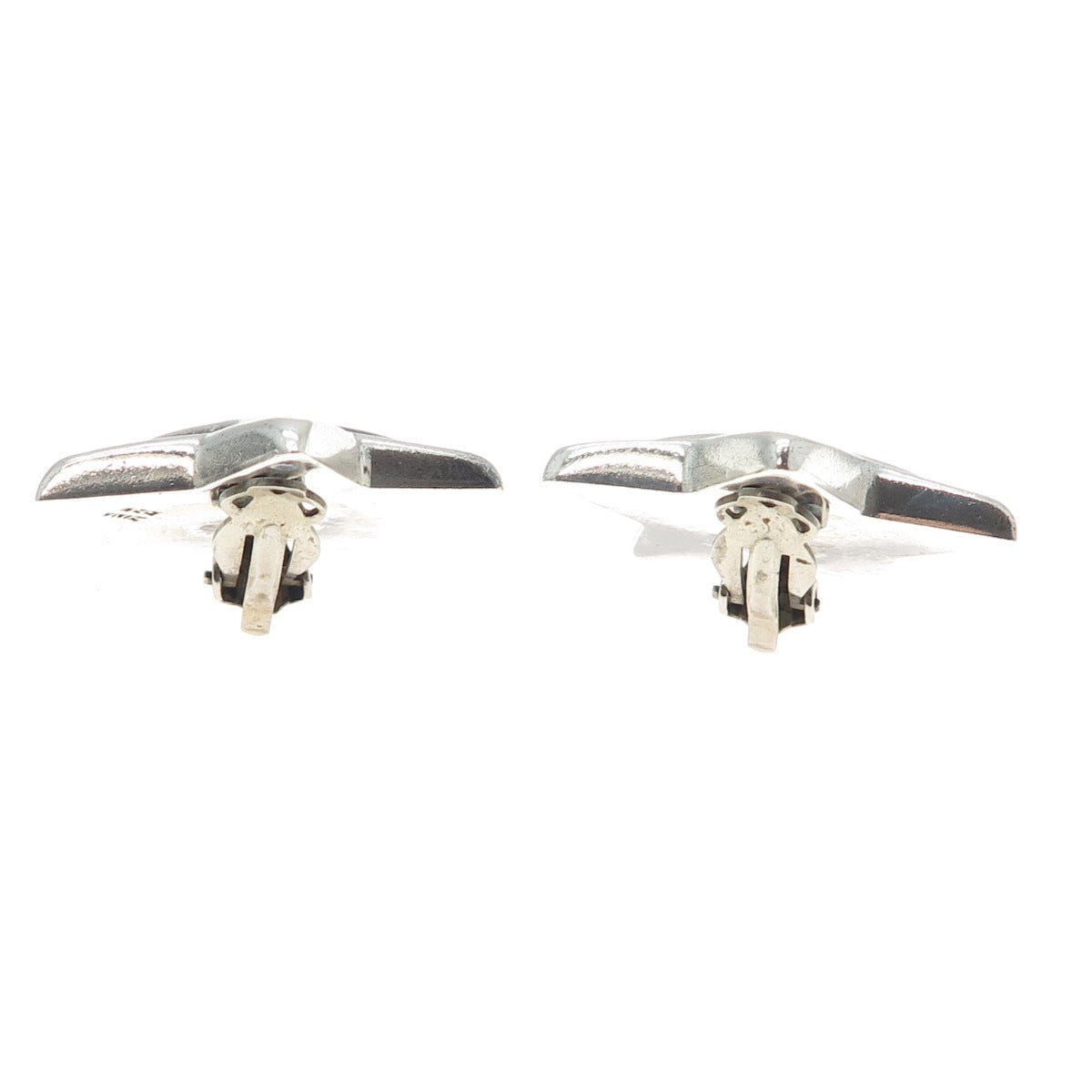 ZINA 925 Sterling Silver Vintage Modernist Star Oxidized Clip On Earrings