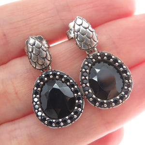 925 Sterling Silver Vintage Italy Real Black Spinel Gem Dangle Oxidized Earrings