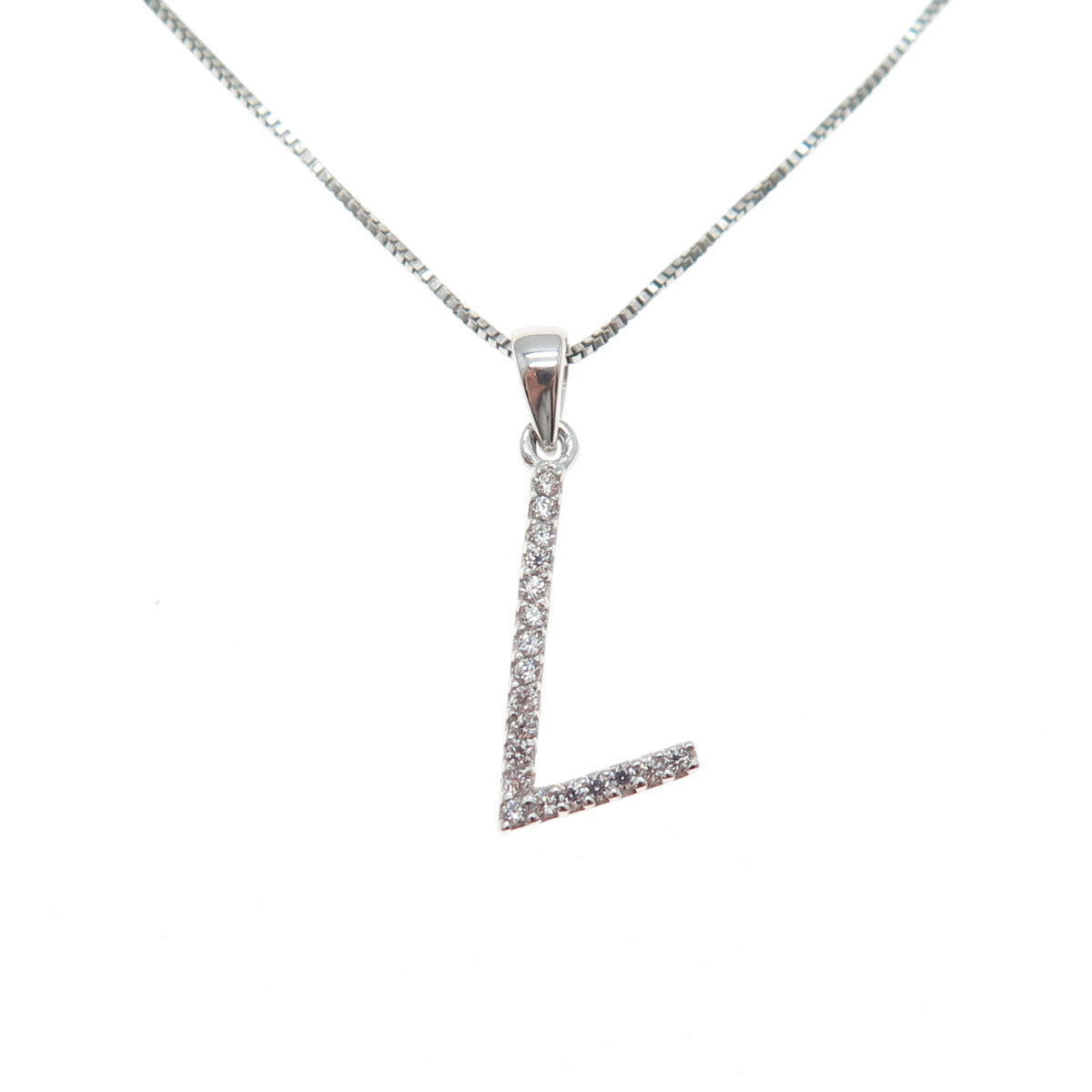 925 Sterling Silver Round-Cut C Z Letter L Initial Box Chain Necklace 18"