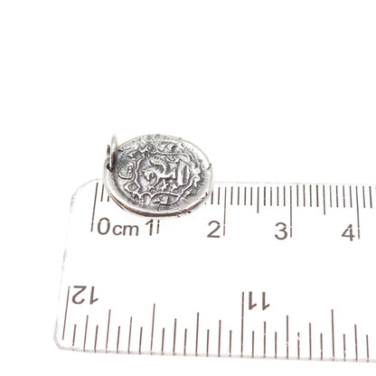 925 Sterling Silver Vintage Griffin Wax Seal Crest Oxidized Charm Pendant