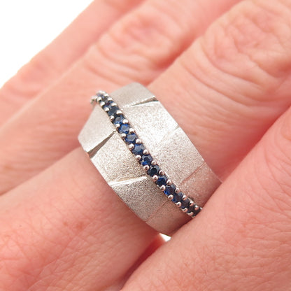 Effy 925 Sterling Silver Real Round-Cut Sapphire Wavy Ring Size 7.25