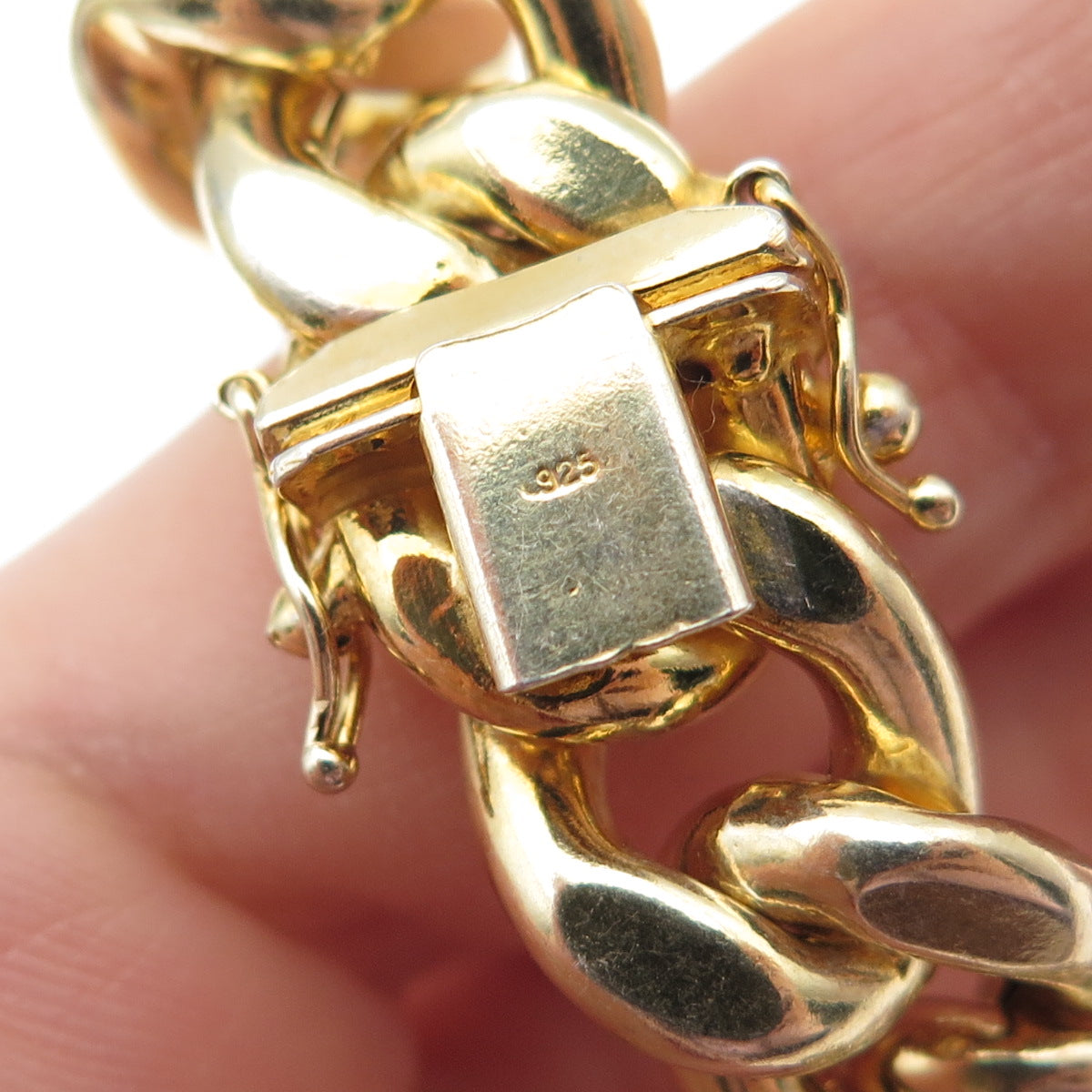 925 Sterling Silver Gold Plated Cuban Link Hollow Bracelet 8.5"