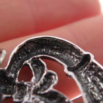925 Sterling Silver Vintage Fleur de Lis Heart Oxidized Charm Pendant