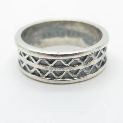 925 Sterling Silver Vintage Saram Zigzag Band Ring Size 6