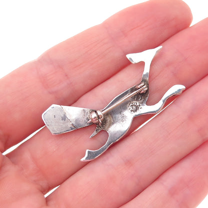 Old Pawn 925 Sterling Silver Vintage Southwestern Roadrunner Tribal Pin Brooch