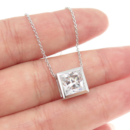 925 Sterling Silver Square-Cut Shaped C Z Rolo Chain Necklace 18"