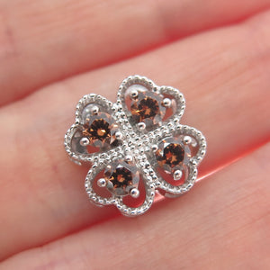 925 Sterling Silver Cognac Round-Cut Shaped C Z Clover Flower Slide Pendant