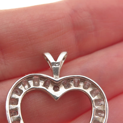 925 Sterling Silver Real Round-Cut Diamond Heart Charm Pendant