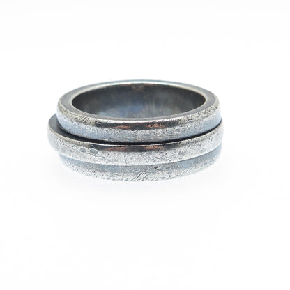 925 Sterling Silver Vintage Modernist Saturn Oxidized Band Ring Size 9.5