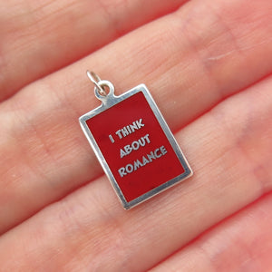925 Sterling Silver Red Enamel I Think About Romance Minimalist Charm Pendant