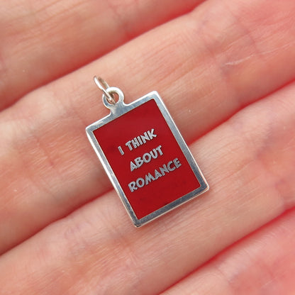 925 Sterling Silver Red Enamel I Think About Romance Minimalist Charm Pendant