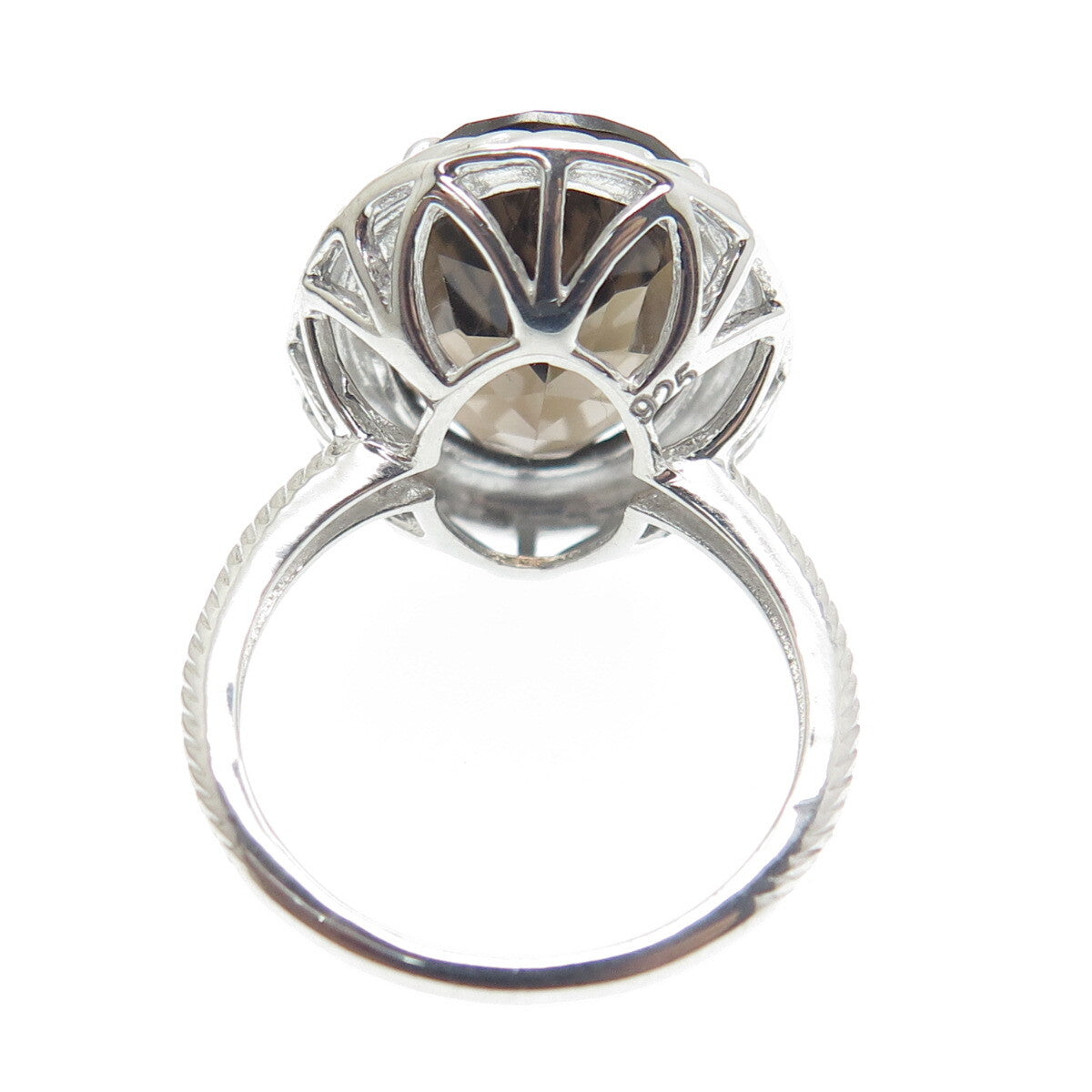 925 Sterling Silver Real Oval-Cut Smoky Quartz Twisted Ring Size 6.5
