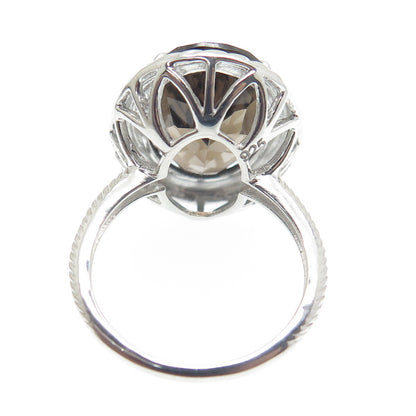 925 Sterling Silver Real Oval-Cut Smoky Quartz Twisted Ring Size 6.5