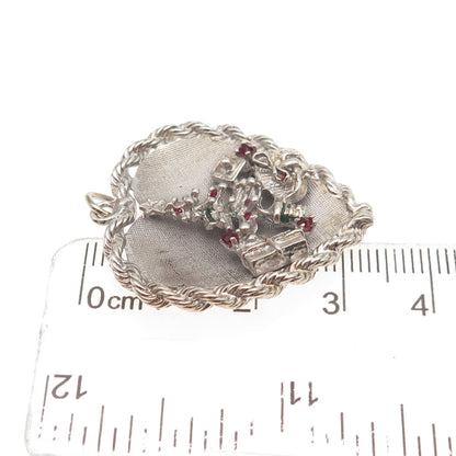 925 Sterling Silver Vintage Rhinestone Christmas Tree Heart Charm Pendant