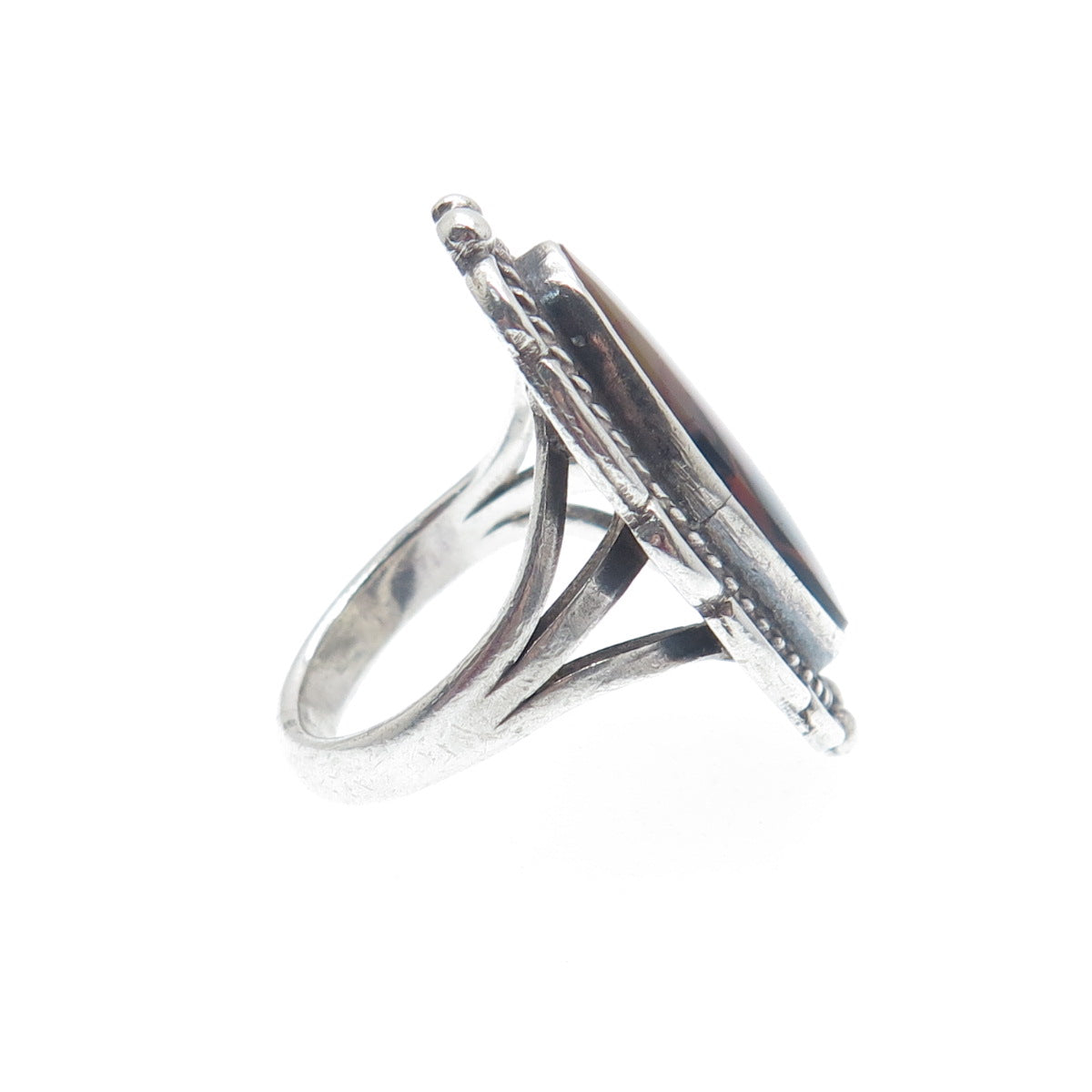 Old Pawn 925 Sterling Vintage Southwestern Real Agate Roped Oxidized Ring Size 5