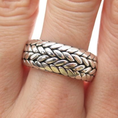 925 Sterling Silver Vintage Mexico Woven Wheat Link Band Ring Size 11.5