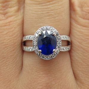 DSMK 925 Sterling Silver Sapphire White Topaz & Chrome Diopside Gem Ring Size 7