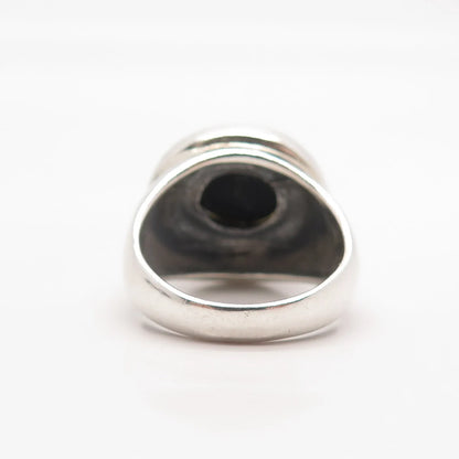 925 Sterling Silver Vintage Real Black Onyx Gemstone Twisted Ring Size 7.5