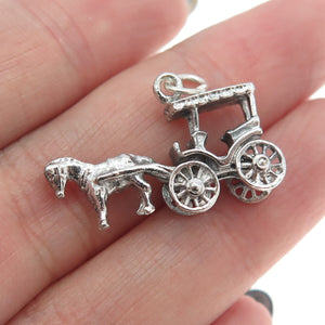 925 Sterling Silver Antique Art Deco "New Orleans" Horse Carriage 3D Pendant